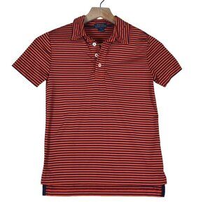 Polo Ralph Lauren Striped Polo Shirt Boys 7 Orange Navy Preppy Classic Casual